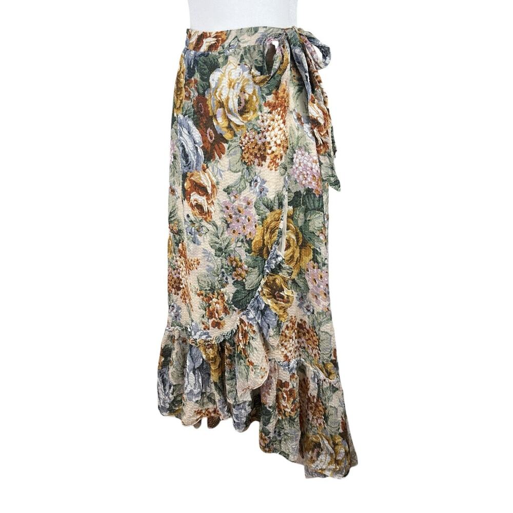 Stella Nova Copenhagen Floral Wrap Midi Skirt Ruffle Hem Cottagecore Size 38 - Picture 5 of 7